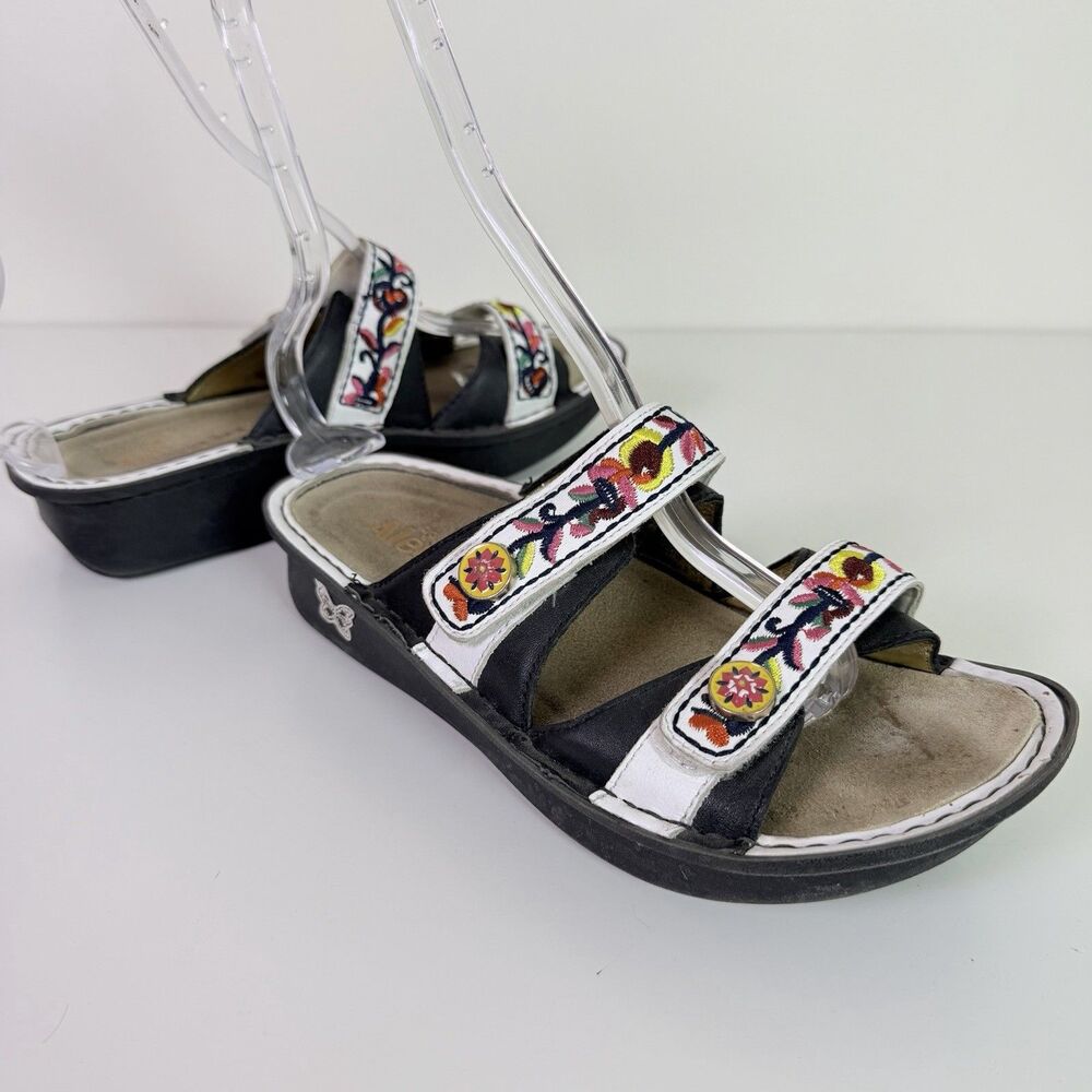 Alegria Clara Wedge Sandals Women's EU 38/8-8.5 Floral Embroidered Comfort Boho